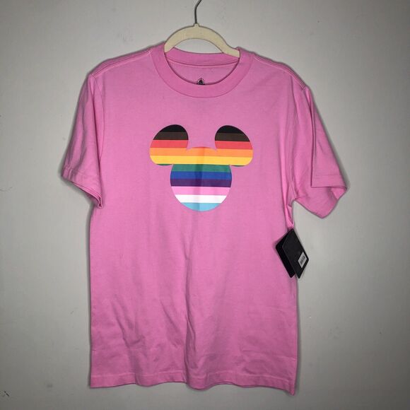 Disney T Shirt Men Small Pink Rainbow Mickey Mouse Head Pride Collection NWT - Picture 1 of 6